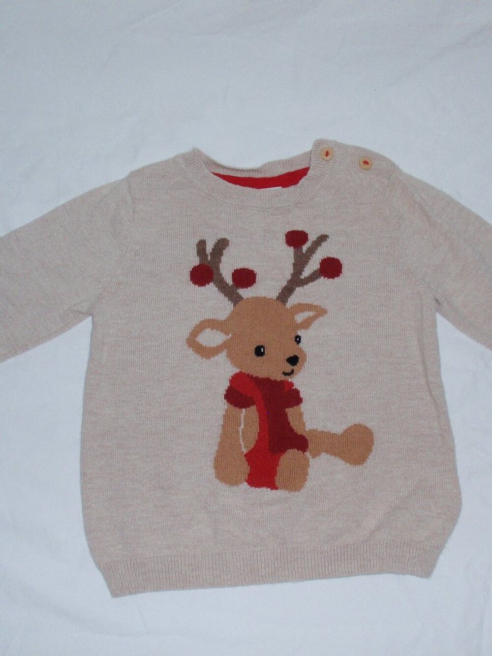 H&M Baby Tan Sweater Deer Christmas Sz 6m
